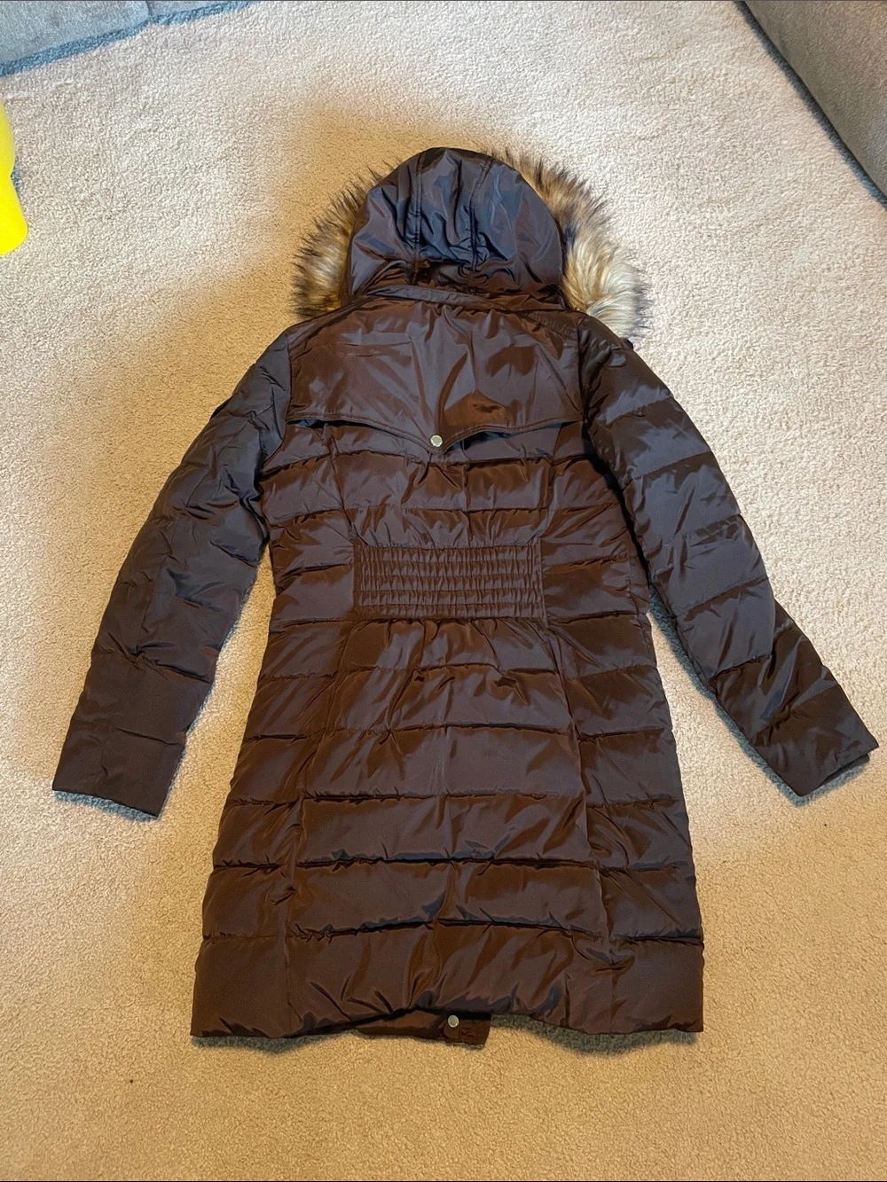 Michael Kors Dark Brown Quilted Faux-Fur Hooded Puffer Coat
